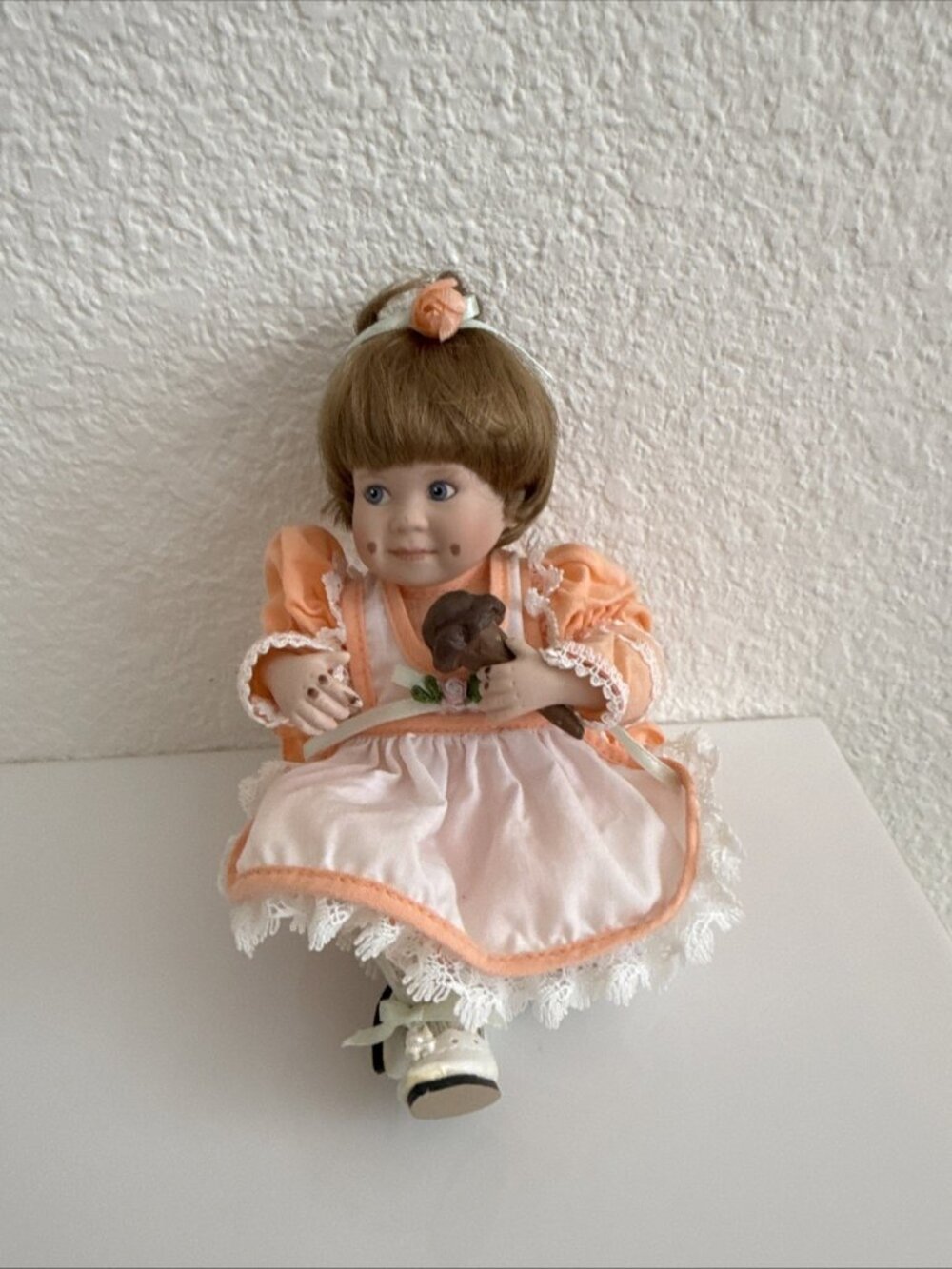 Danbury Mint Doll "Amy" by Elke Hutchens Enjoying Chocolate Ice Cream Cone 9"